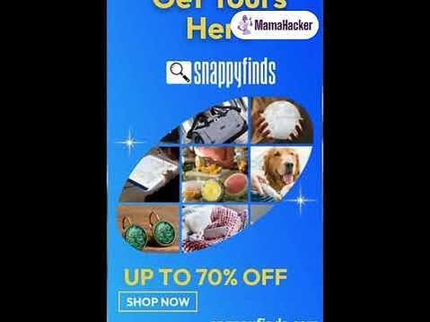 Промоционален банер на SnappyFinds с отстъпки до 70% за разнообразие от продукти. Онлайн пазаруване на уникални находки.