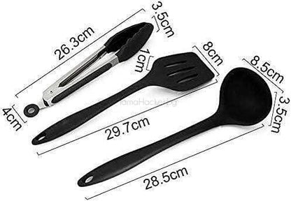 Кухненски инструменти от силикон - комплект с лопатка, лъжица, щипци, идеални за готвене, домакинство и удобство на ниски цени.