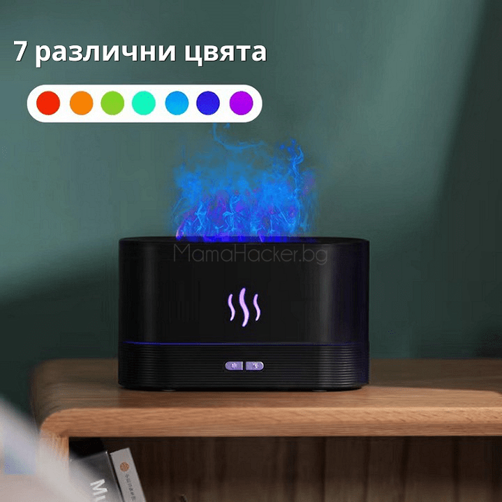 FlameMist дифузер за етерични масла с 7 различни цвята - уютна ароматерапия за дом и офис, онлайн цена| Поръчай от MamaHacker.bg.