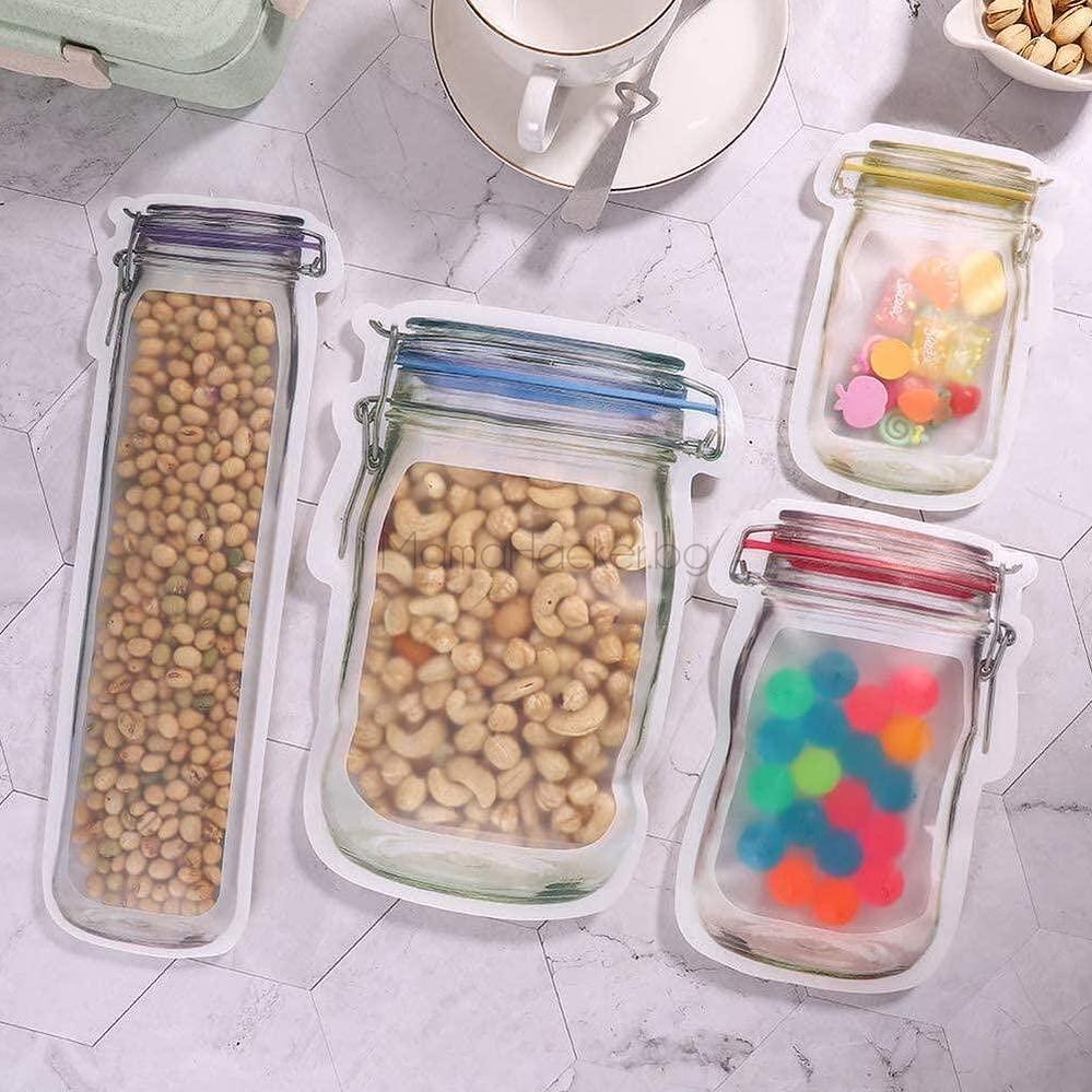 Flexi - Комплект от 4 силиконови буркани за храни с разнообразни цветни капачки, идеални за съхранение на храна.