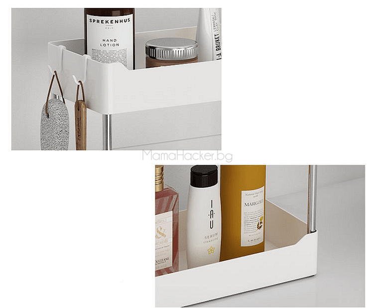 Функционална етажерка за баня с удобни органайзери за козметика, аксесоари и удобство в ежедневието | Поръчай от MamaHacker.bg