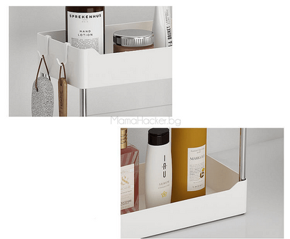 Функционална етажерка за баня с удобни органайзери за козметика, аксесоари и удобство в ежедневието | Поръчай от MamaHacker.bg