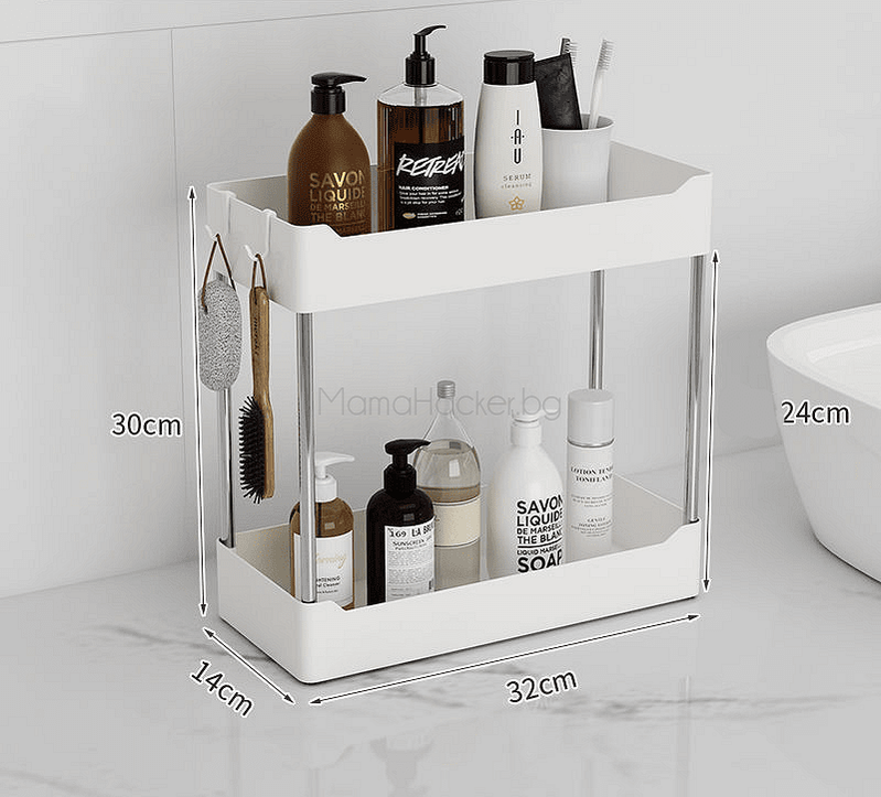 Функционална етажерка за баня с органайзери, компактно съхранение и стилен дизайн. Идеална за организация и практичност в дома.