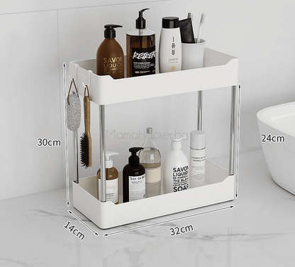 Функционална етажерка за баня с органайзери, компактно съхранение и стилен дизайн. Идеална за организация и практичност в дома.