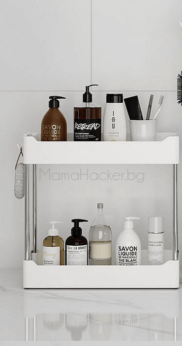 Функционална етажерка за баня с органайзери за козметика, компактно съхранение и стилен дизайн | Поръчай от MamaHacker.bg