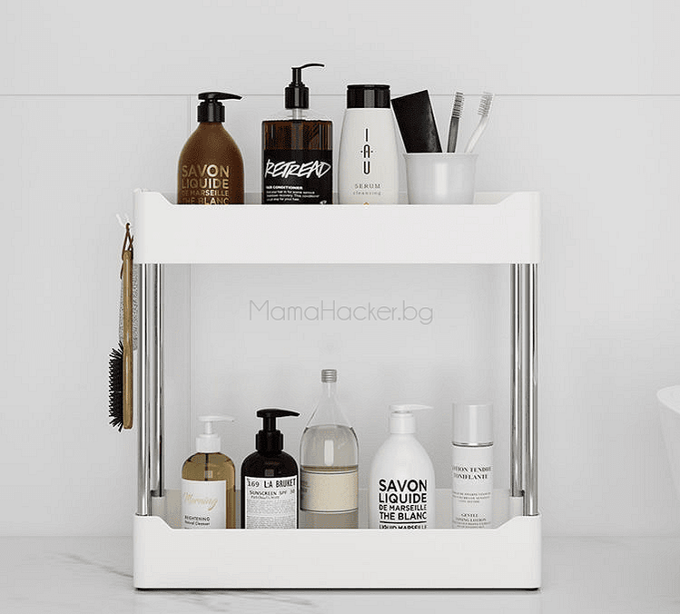Функционална етажерка за баня с козметични продукти, органайзер за съхранение, компактно решение, естетика за баня, удобство
