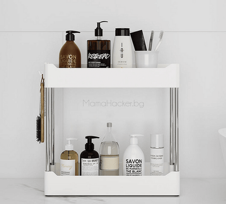 Функционална етажерка за баня с козметични продукти, органайзер за съхранение, компактно решение, естетика за баня, удобство