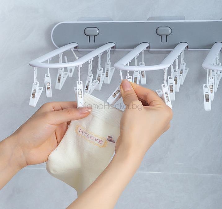 Мини закачалка Clip-n-Dry в употреба, сушене на дрехи, практичен помощник, икономия на пространство - онлайн магазин с ниски цени | Поръчай от MamaHacker.bg.