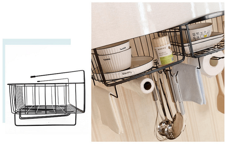 Практична поставка Shelf Saver за шкафове, организиране на кухненски аксесоари, пестене на място, устойчива метална конструкция.