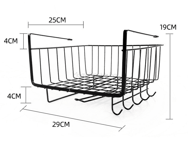 Функционална поставка Shelf Saver за шкафове - размери 25/19/29 см, стилен черен органайзер за кухня, практично съхранение на храна.