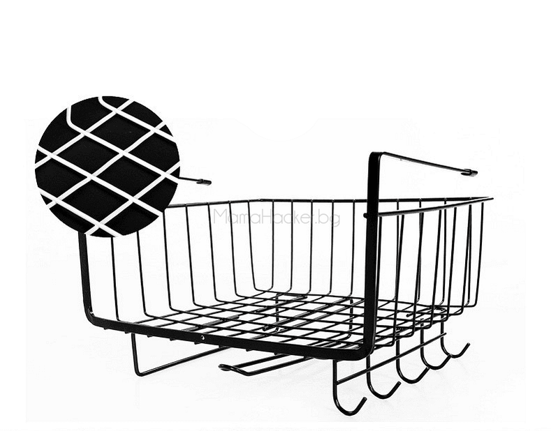 Функционална поставка Shelf Saver за шкафове, черна, организация на кухня, устойчиви материали, практични аксесоари, онлайн цена.