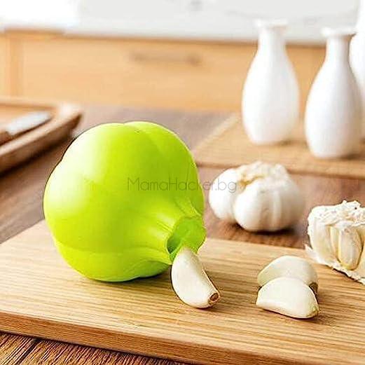 GarlicEase силиконова белачка за чесън, идеална за удобство в кухнята, безопасна и лесна за употреба. | Поръчай от MamaHacker.bg