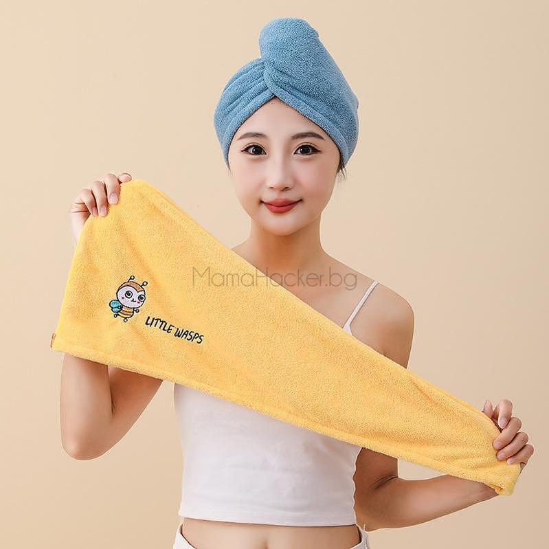 HairDry Cap - Подсушаваща кърпа за коса, микрофибър, бързо сушене, удобна, практична | Поръчай от MamaHacker.bg