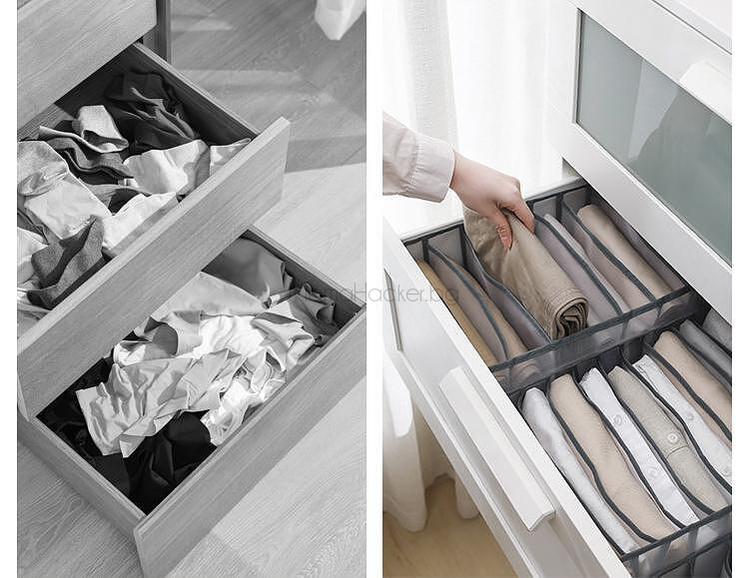 Компактен органайзер за дрехи с 9 отделения, преди и след, организация на гардероб, съхранение, лесен достъп.