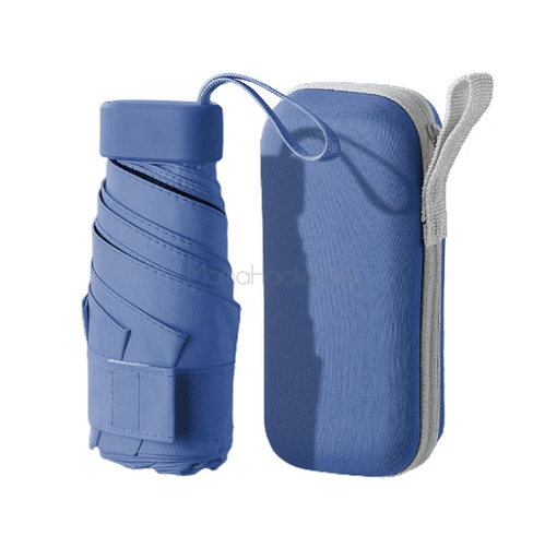 Компактен преносим чадър RainBlock в син цвят с калъф, идеален аксесоар за пътуване | Поръчай от MamaHacker.bg