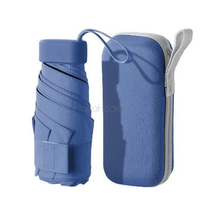 Компактен преносим чадър RainBlock в син цвят с калъф, идеален аксесоар за пътуване | Поръчай от MamaHacker.bg