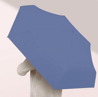 Компактен преносим чадър RainBlock в син цвят, идеален за пътуване с UV защита | Поръчай от MamaHacker.bg