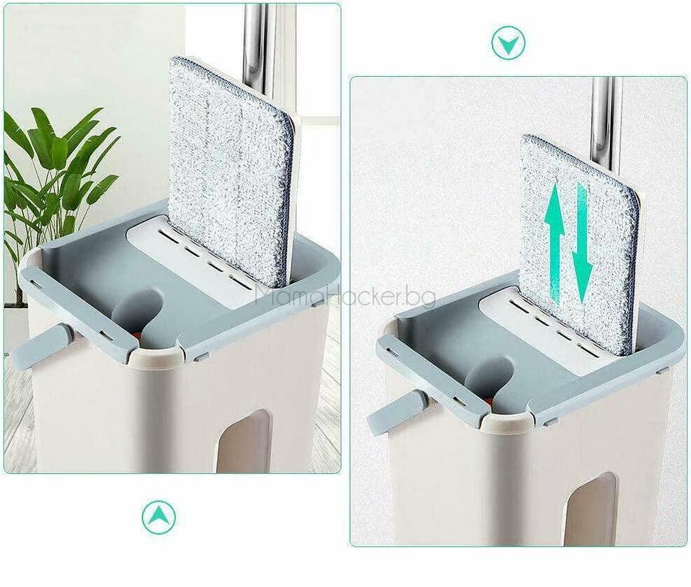 Компактен ScratchCleaning Mop с кофа, лесно почистване и удобен механизъм за смяна на мопа. Идеален за домакинството.