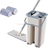 Компактен ScratchCleaning Mop с кофа за почистване и резервни кърпи. Идеален за лесно чистене на под и икономия на пространство.