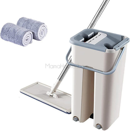 Компактен ScratchCleaning Mop с кофа за почистване и резервни кърпи. Идеален за лесно чистене на под и икономия на пространство.