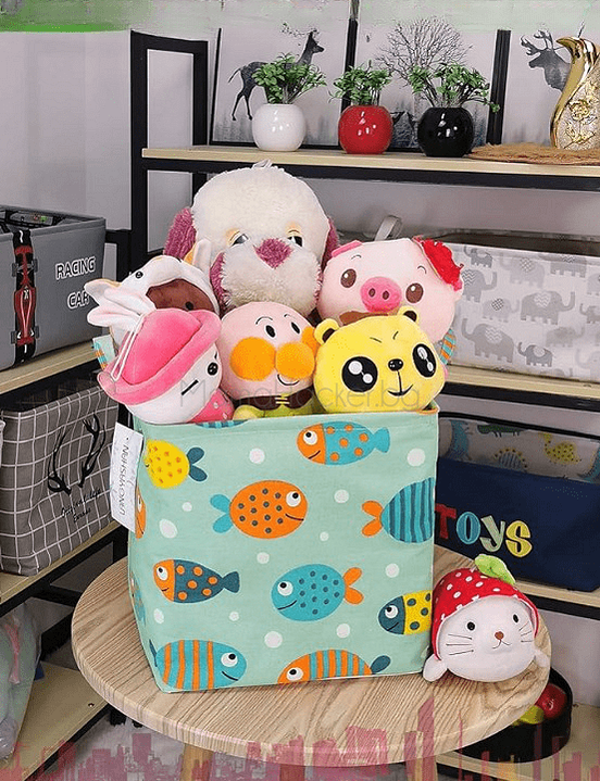 Кошница CubeOrganizer, пълна с играчки, идеална за съхранение, организация на детски стаи, аксесоари за дом, практични и цветни решения.