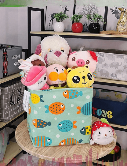 Кошница CubeOrganizer, пълна с играчки, идеална за съхранение, организация на детски стаи, аксесоари за дом, практични и цветни решения.