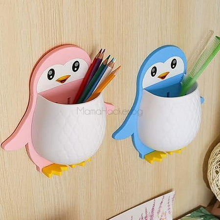 Креативна самозалепваща кутия PenguinPocket за съхранение на офис пособия в розово и синьо. Организация на дома с удобни аксесоари.