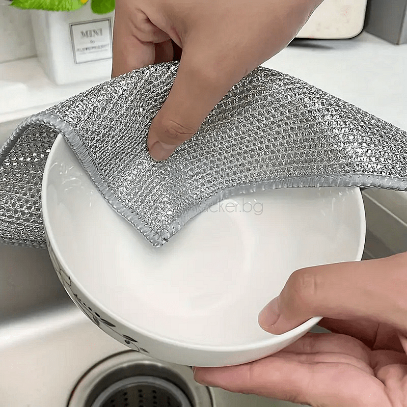 Кърпа SilverScrub за съдове, идеален помощник за чистене на кухня, ефективно измиване и удобство в дома, кухненски аксесоари.
