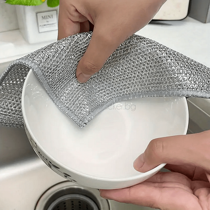 Кърпа SilverScrub за съдове, идеален помощник за чистене на кухня, ефективно измиване и удобство в дома, кухненски аксесоари.