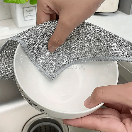 Кърпа SilverScrub за съдове, идеален помощник за чистене на кухня, ефективно измиване и удобство в дома, кухненски аксесоари.