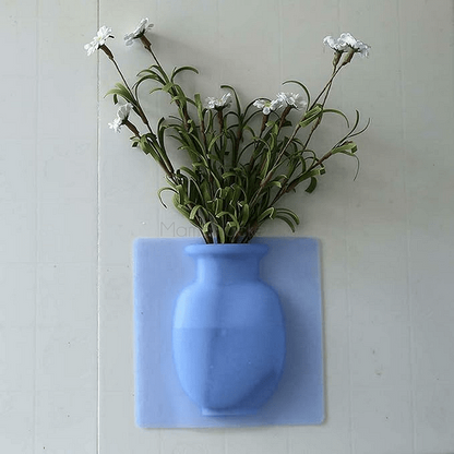 Лепкава ваза StickyVase в син цвят с цветя, иновативни кухненски аксесоари, аксесоари за дома на ниски цени.