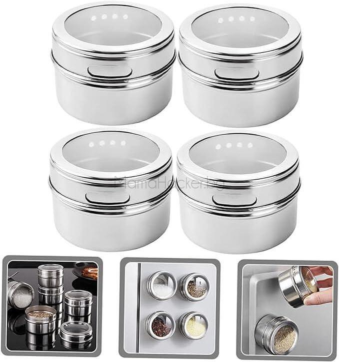 Магнитни бурканчета за подправки, Stainless steel, организиране на кухня, кухненски аксесоари, практични решения за съхранение