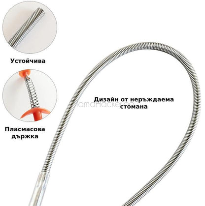 Метална кука DrainCleaner с неръждаема стомана, устойчива, за бързо отпушване на канали, практичен кухненски инструмент.