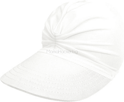 Модерна бяла шапка SunProtect за слънчева защита и стил, 50+ UPF защита, комфорт, елегантен дизайн, аксесоар за плаж | Поръчай от MamaHacker.bg