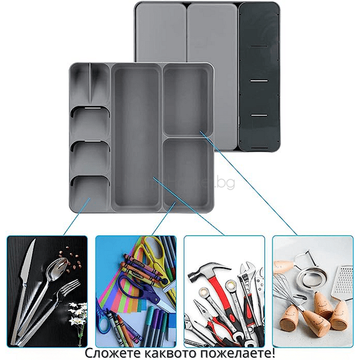 Мултифункционален KitchenOrganizer за кухня, практичен органайзер за прибори, аксесоари за кухня, пестене на място, устойчиви материали.