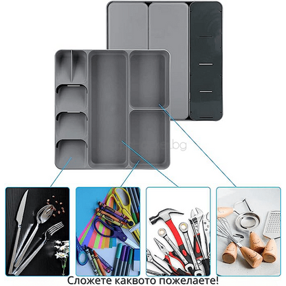 Мултифункционален KitchenOrganizer за кухня, практичен органайзер за прибори, аксесоари за кухня, пестене на място, устойчиви материали.