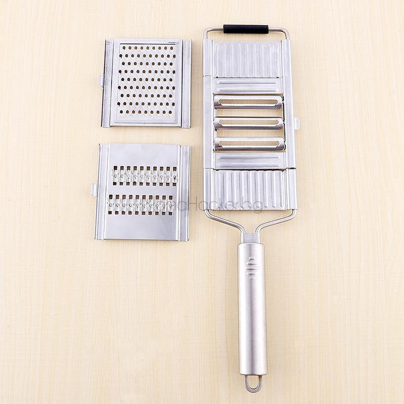 Мултифункционално ренде MultiSlicer с три сменяеми остриета, идеален за кухнята, лесно рендосване и нарязване.