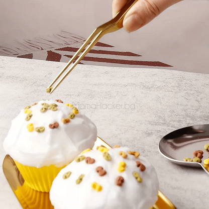 Пинцета Cake Precise за декорация на сладкиши с цветни захарни елементи, кухненски аксесоар, удобен и елегантен.