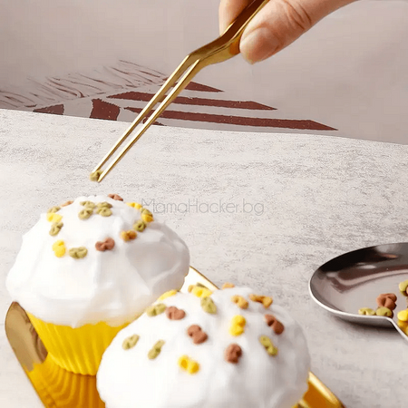 Пинцета Cake Precise за декорация на сладкиши с цветни захарни елементи, кухненски аксесоар, удобен и елегантен.