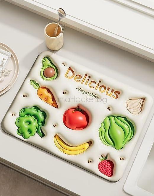 Подложка SinkMat за подсушаване на съдове с зеленчуци - функционални кухненски аксесоари, естетика, удобство, устойчиви материали, онлайн покупка.