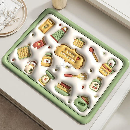 Подложка SinkMat с кухненски аксесоари за подсушаване на съдове, зелени нюанси и забавен дизайн | поръчайте от MamaHacker.bg