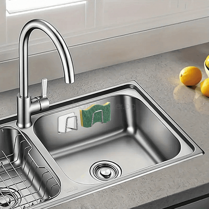 QuickSponge поставка за почистваща гъба в кухня, организиране на аксесоари, стилна и практична, удобство при чистене, функционален кухненски органайзер.