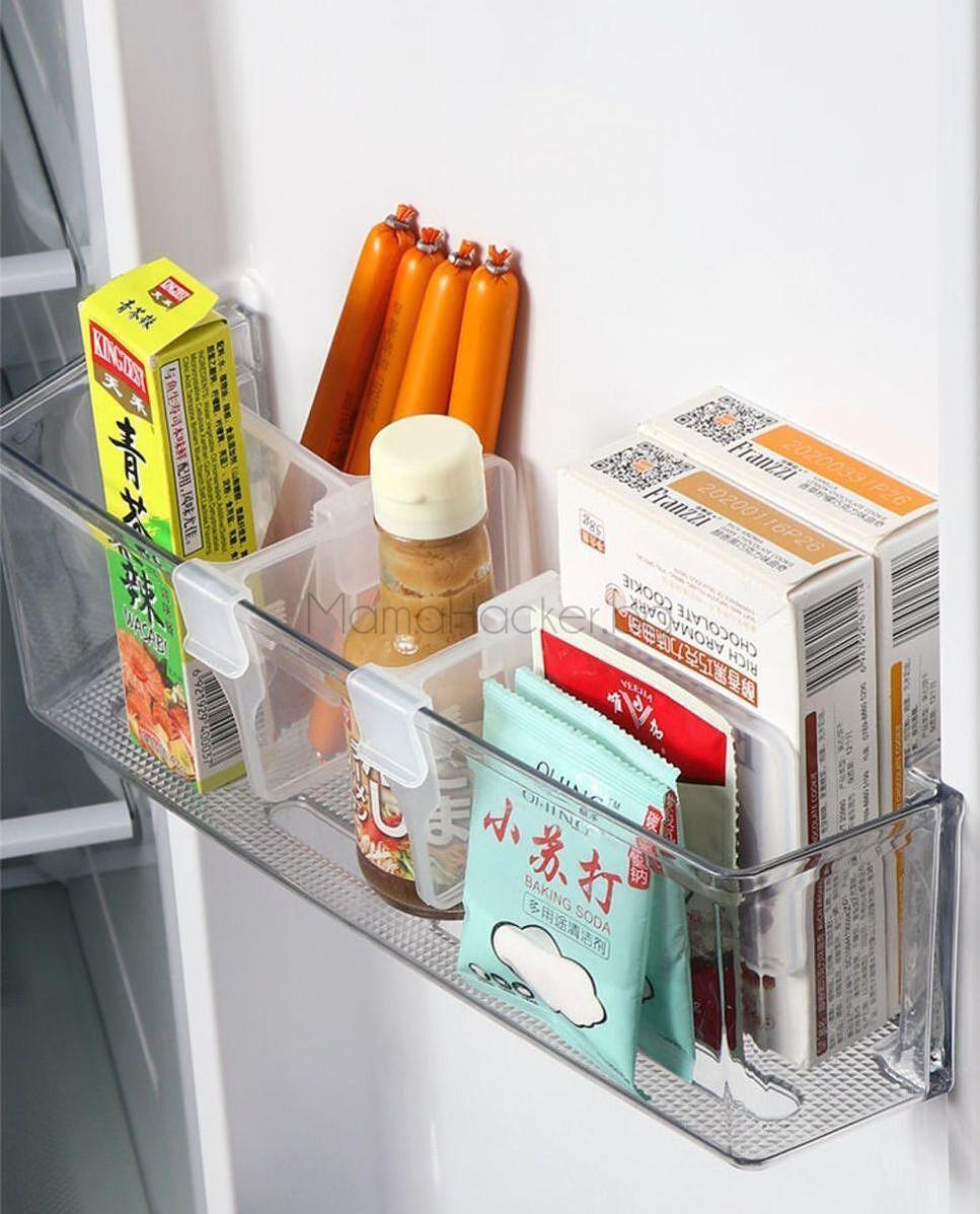 Разделител за врата на хладилник FridgeClip с подредени опаковки, полезен за организация на кухнята и съхранение на храна | Поръчай от MamaHacker.bg