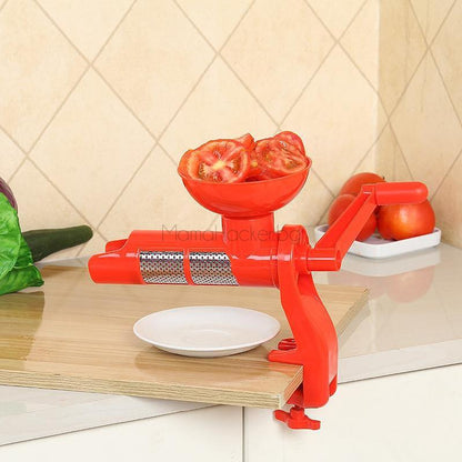 Ръчна мелачка Tomato Mill за домати в червен цвят, кухненски уред за лесно и бързо мелене на домати - икономичен и ефективен.