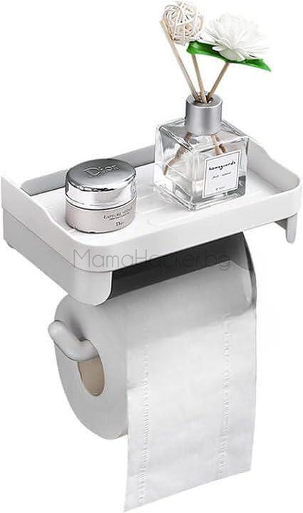 RollMaster - Интелигентна стойка за тоалетна хартия с рафт за аксесоари, удобна и практична за баня и кухня | Поръчай от MamaHacker.bg