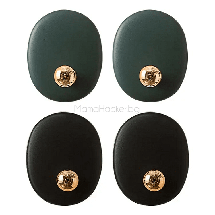 Самозалепящи се куки за стена - комплект в черно и зелено, удобни органайзери за дома, евтини аксесоари с модерен дизайн.