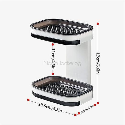 SoapShelf Pro - двойна поставка за сапун, практичен душ аксесоар, уникален дизайн, спестяване на пространство, органайзер за баня | Поръчай от MamaHacker.bg.