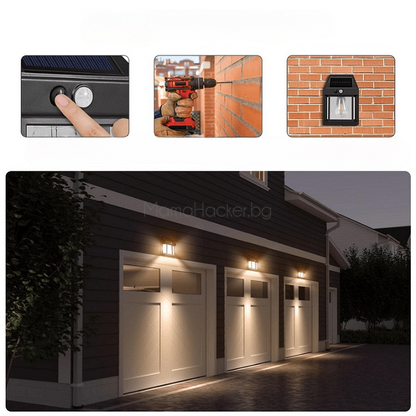 Соларна лампа WallBlaze, инсталация, енергоспестяващо осветление, LED технологии, външно осветление