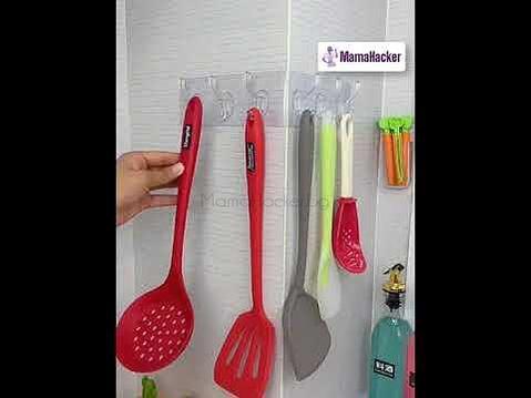 Закачалка с кухненски прибори, самозалепваща, аксесоари за кухня, практични решения, организиране на пространство | Поръчай от MamaHacker.bg