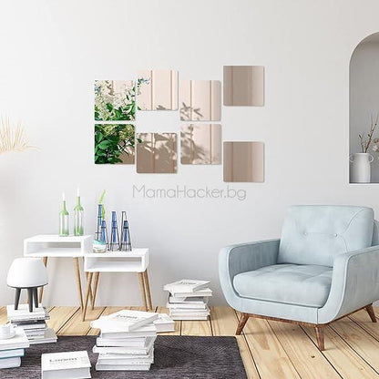 Залепящи се огледални плочи MirrorTiles за декорация на стена, модерен дизайн, стилен интериор, безопасни акрилни огледала, практично решение | Поръчай от MamaHacker.bg